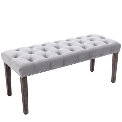 KCC Button-Tufted Ottoman Bench, Upholstered Bedroom Benches Velvet Footrest Stool Accent Bench for Entryway Dining Room Living Room Bedroom End of Bed, Gray