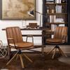 Art Leon Desk Chair No Wheels, Set of 2, Mid Century Modern Swivel Chair with Oak Wood Legs, Faux Leather Home Office Desk Chairs for Bedroom Living Room, Yellow Brown view 1