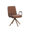 Art Leon Desk Chair No Wheels, Set of 2, Mid Century Modern Swivel Chair with Oak Wood Legs, Faux Leather Home Office Desk Chairs for Bedroom Living Room, Yellow Brown view 4