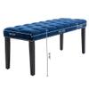 KCC Button-Tufted Ottoman Bench, Upholstered Bedroom Benches Velvet Footrest Stool Accent Bench for Entryway Dining Room Living Room Bedroom End of Bed, Blue view 3