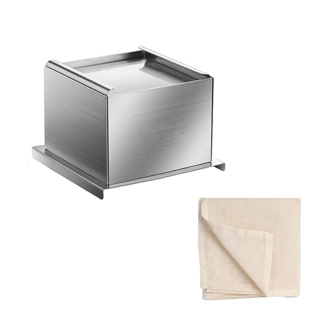 Tofu Making Mold Removable Stainless Steel Box Built-In Gutters and Grooves Ideal for Making Homemade Tofu, Cheese,17.7 * 17.7 * 9.2cm