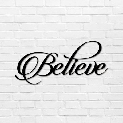 Metal Sign Believe Word Art Sign Calligraphy Decorative Large Iron Metal Wall Sculpture Sculpture Sign Simple Metal Address Sign Plaque for Man Cave Dining Room Decoration Housewarming Gift 12 Inch