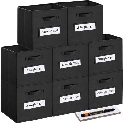 artsdi 13x13x13 storage cube bins(Set of 8) Fabric storage cubes with 8 Labels Window Cards & a Pen,storage cubes 13x13,storage bin,Collapsible 13 inch cube storage bins,Cubby Organizer Boxes,Black