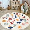 ABREEZE Large Round Kids Play Mat 5.3ft,Fluffy Faux Wool Kids Rug Non-Slip Childrens Carpet ABC Number Educational Learning & Game for Living Room Bedroom Playroom Nursery view 1
