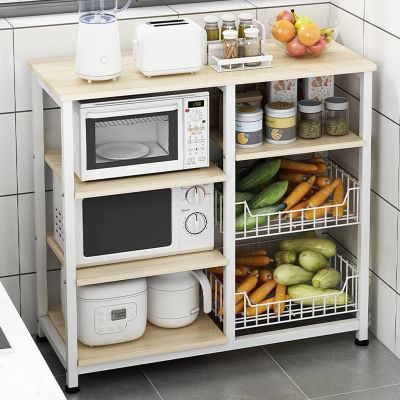 LFFH Storage Organiser Shelf, With Shelves Wire Basket Microwave Stand For Spices Pots Spice Rack Organizer Workstation And Pans (Color : White, Size : 80x30x80cm)