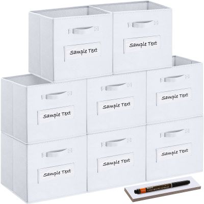 artsdi 13x13x13 storage cube bins(Set of 8)Fabric storage cubes with 8 Labels Window Cards & a Pen,storage cubes 13x13, storage bin, Collapsible 13 inch cube storage bins,Cubby Organizer Boxes, White