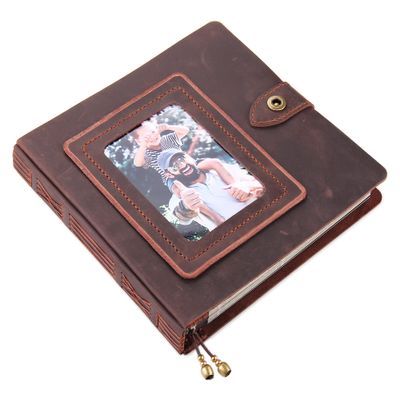 Leather photo Album Self Adhesive Pages, Handamde Leather Scrapbook Photo Album, Wedding Family Album, Holds 3x5, 4x6, 5x7, 6x8 Photos - Coffee
