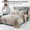3 Piece Beige Queen King Size Quilt Sets with Pillowcase, Luxury Reversible Quilt Soft Lightweight Summer Bedding Comforter Bedspread Coverlet Quilt Set for All Season,Beige,Queen view 3