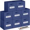 artsdi 13x13x13 storage cube bins(Set of 8) Fabric storage cubes with 8 Labels Window Cards & a Pen, storage cubes 13x13, Collapsible 13 inch cube storage bins, Cubby Boxes, Navy Blue view 1