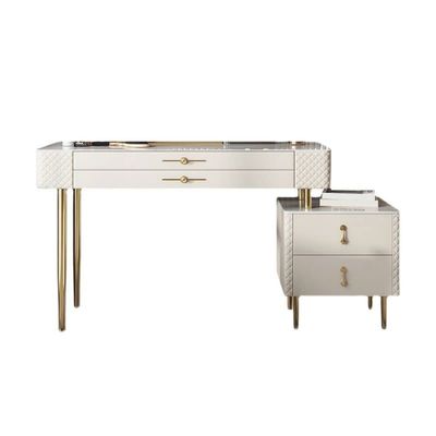 CraftThink Makeup Vanity Table, Solid Wood Makeup Dressing Table with 4-Drawer Chest for Bedroom, Off-White Metal Base 47.5" L x 16" W x 31.5" H (Vanity Table only)