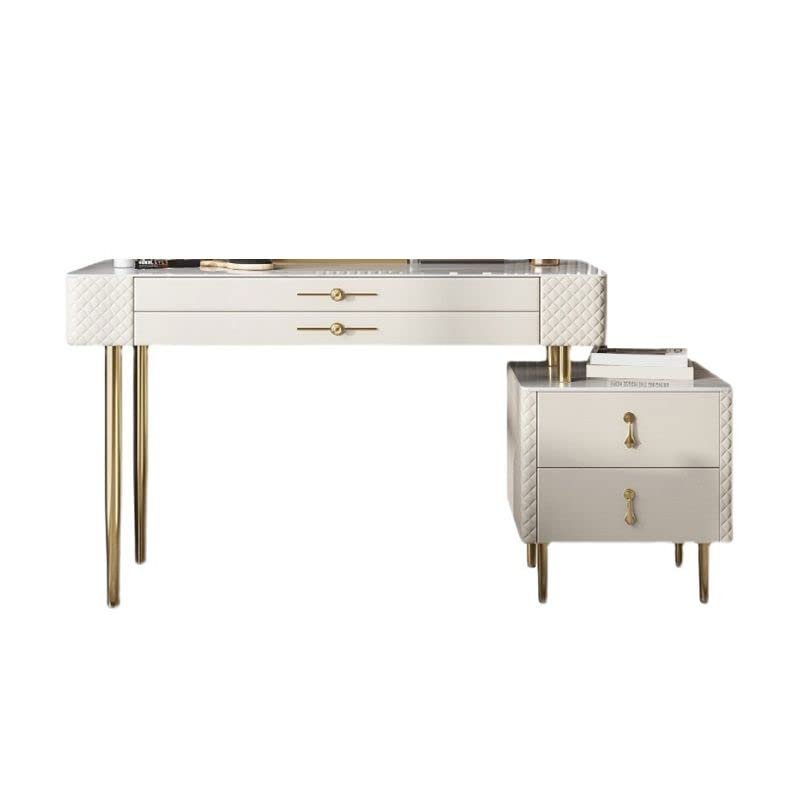 CraftThink Makeup Vanity Table, Solid Wood Makeup Dressing Table with 4-Drawer Chest for Bedroom, Off-White Metal Base 47.5" L x 16" W x 31.5" H (Vanity Table only)