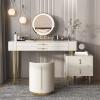 CraftThink Makeup Vanity Table, Solid Wood Makeup Dressing Table with 4-Drawer Chest for Bedroom, Off-White Metal Base 47.5" L x 16" W x 31.5" H (Vanity Table only) view 4