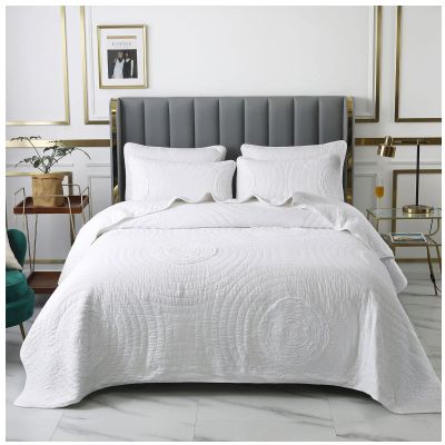 3 Piece Beige Queen King Size Quilt Sets with Pillowcase, Luxury Reversible Quilt Soft Lightweight Summer Bedding Comforter Bedspread Coverlet Quilt Set for All Season,White,Queen