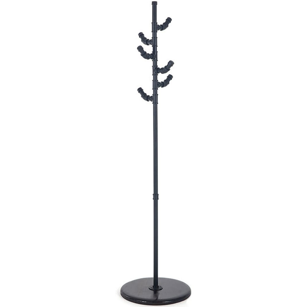 LFFH Pipe Coat Rack, Home Iron Art Free Standing Coat Stand Disc Base Creative Hanging Hanger for Home Office (Color : Black)