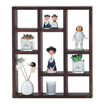 FIRMINANA Rustic Shadow Box Shelf,17.7x15.7-Inch Wall-Mounted (Vertical or Horizontal),9-Slot Rustic Wood Floating Shelves,Lightweight Solid Wood Display Shelf for Shot Glass (Walnut)