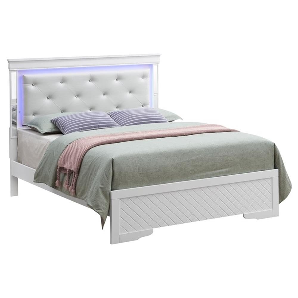 Glory Furniture Verona King Size Wood Bed White Pearlescent
