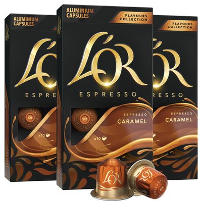 L'OR Espresso Capsules, 30 Count Caramel, Single-Serve Aluminum Coffee Capsules Compatible with the L'OR BARISTA System & *Nespresso Original Machines