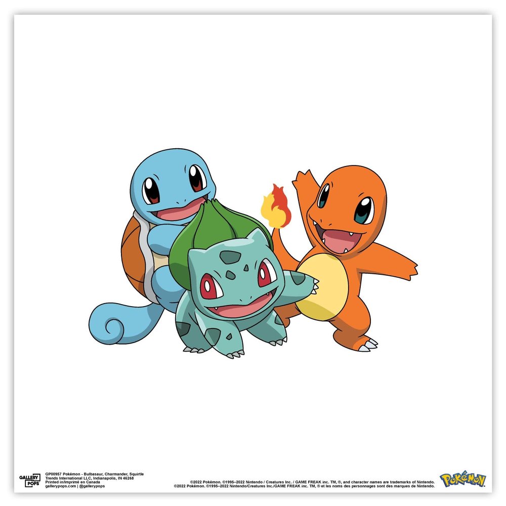 Gallery Pops Pokemon - Bulbasaur, Charmander, Squirtle Wall Art, Unframed Version, 12'' x 12''