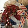 Americana Pip Berries Patriotic Handmade Deco Mesh Wreath. Available in 24 inch and 28 inch diameters. view 3