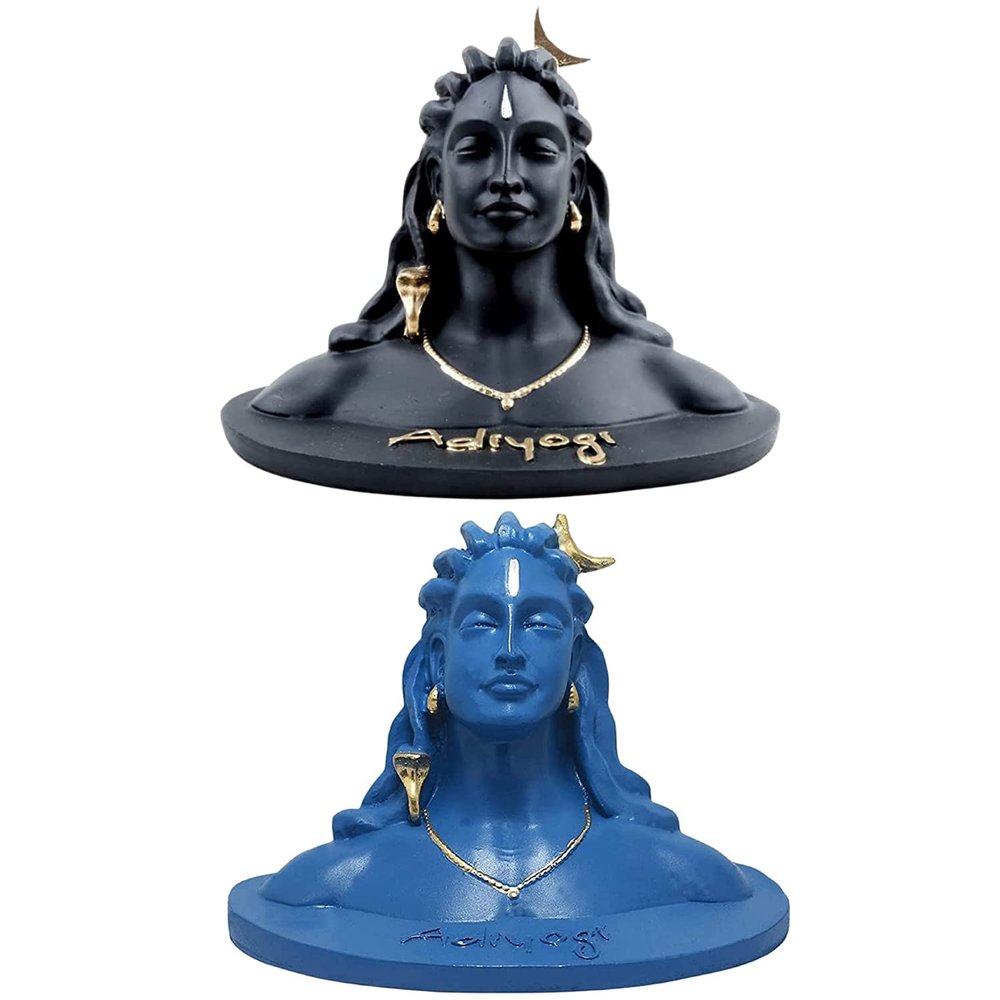 Adiyogi Shiva Statue for Car Dashboard, Pooja & Gift, Mahadev Murti Idol, Shankara for Home & Office Decor Set of 2 (Black & Blue) by Indian Collectible