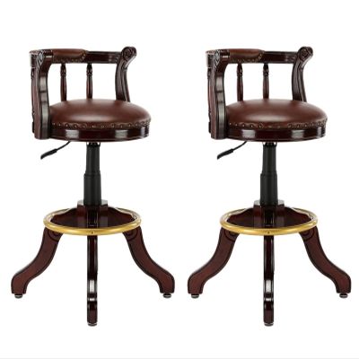 KrefihR Barstools Solid Wood Bar Stools Set of 2 Curved with Backs, Adjustable Counter Height Swivel Kitchen Island Bar Chair, Cowhide Leather Round Retro Rubber Solid Wood Legs, for Pubs, Bars
