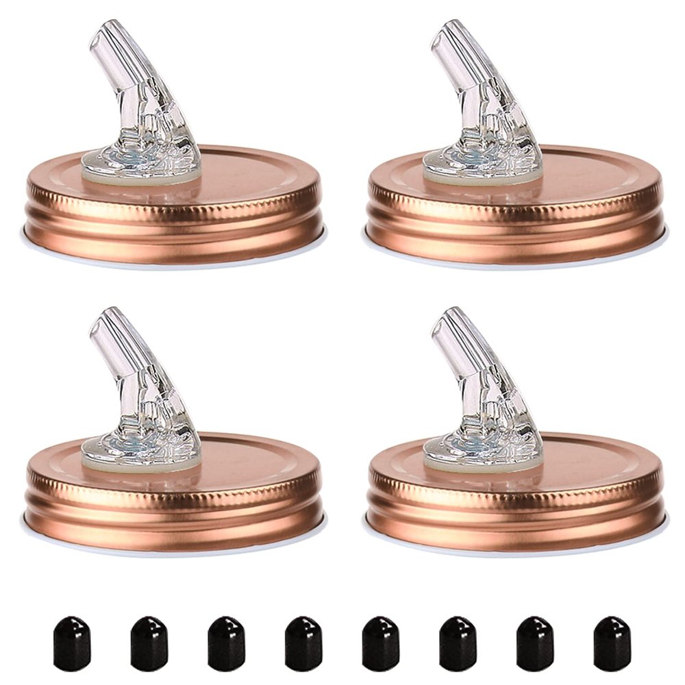 Mason Jar Pour Spouts. free flow Mason Jar Pour Spouts, mason jar for spout regular mouth size 70mm dispenser germination cover. Suitable for any liquid. Leak-Proof 4-Pack + 8 Lid Caps (rose gold)