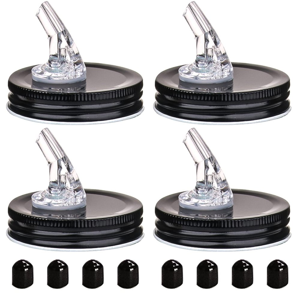 Mason Jar Pour Spouts. free flow Mason Jar Pour Spouts, mason jar for spout regular mouth size 70mm dispenser germination cover. Suitable for any liquid. Leak-Proof 4-Pack + 8 Lid Caps (black)