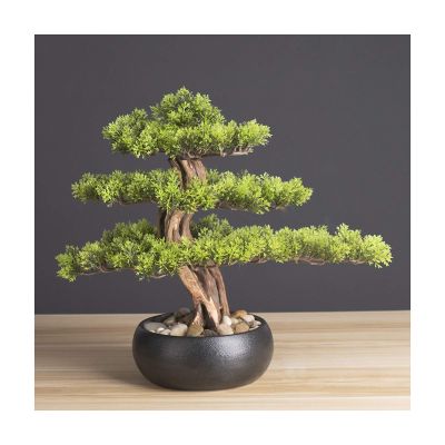 Indoors Artificial Trees Realistic Faux Bonsai Tree, Houseplant, Black Ceramic Round Pot and Pebbles Desktop Decoration Novelty Gifts (H14.2) Artificial Bonsai (Color : A)