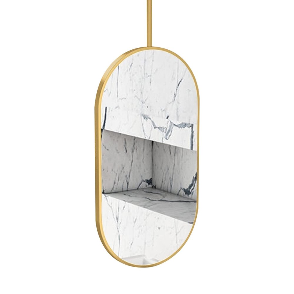 Luyckfrazy Oval Hanging Rod Mirror Nordic Ceiling Mounted Mirror for Bathroom Washroom Makeup Shaving Living Room Bedroom Home Customizable Metal Boom Hanging Mirror (Size : 40cmx70cm)
