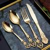 Gold Silverware Set Durable 18/10 Stainless Steel Flatware Sets Vintage Hollow Handle Palace Design Kitchen Weeding Cutlery Utensil Include Teaspoon Spoon Knife Fork Nice Weight Mirror Polished view 1