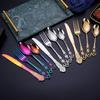 Gold Silverware Set Durable 18/10 Stainless Steel Flatware Sets Vintage Hollow Handle Palace Design Kitchen Weeding Cutlery Utensil Include Teaspoon Spoon Knife Fork Nice Weight Mirror Polished view 2