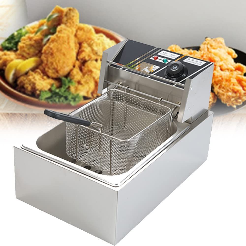 SHENGSHIYU 6l/12l Commercial Electric Fryer, Countertop Oil Outdoor Cooker for French Fries, Onion Rings, Chicken, Chicken Fish, Single/Twin Cylinder Fryers,110V-6LSingle-cylinder