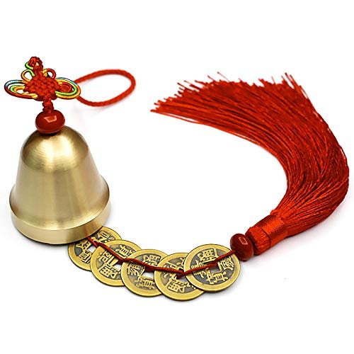 RAN Home Hanging Pendant Wind ChimeChinese Feng Shui Bell with 5 Coins for Wealth and Healthy Good Luck