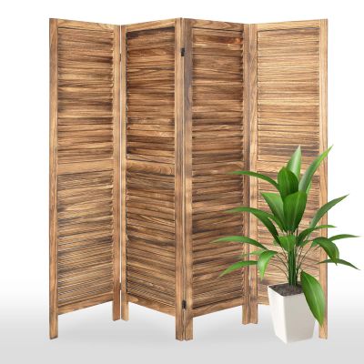 4 Panel Room Dividers - 5.6 FT Tall Folding Privacy Screens, Wood Style, Decorative (Natural)