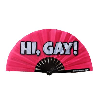 PandaTak Pride Festival Handheld Fan Large 13" Bamboo Hand Fan Foldable with UV Reactive Ink Funny Rave Accessory for Parties, Concerts, and Festival Outfits (Hi Gay!)