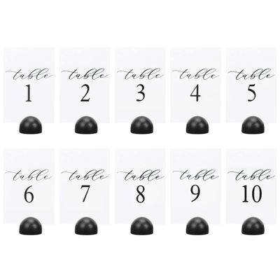 Hanna Roberts Modern Cursive Table Number Card Stock Signs with Round Stand for Wedding Reception, Restaurant, Event Party, 4" x 6" (Set of 10, 1-10, Black)