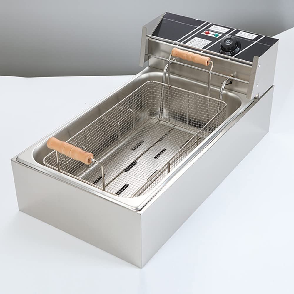 6l/12l Commercial Electric Fryer, Stainless Steel Large Capacity Professional Countertop Kitchen Fryer for Frying Restaurant Supermarket,220V-12LSingle-cylinder
