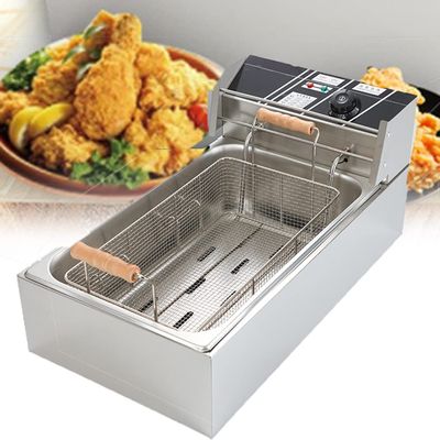 SHENGSHIYU Commercial Fryer, 6l/12l with Electric Basket, Stainless Steel Countertop Kitchen, Commercial Electric Fryer for Restaurant Home Kitchen,220V-12LSingle-cylinder