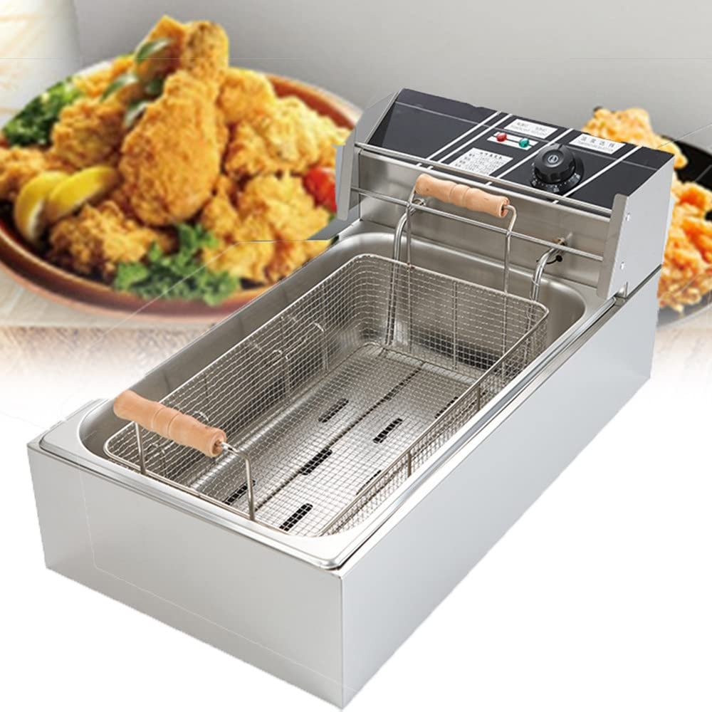 SHENGSHIYU Commercial Fryer, 6l/12l with Electric Basket, Stainless Steel Countertop Kitchen, Commercial Electric Fryer for Restaurant Home Kitchen,220V-12LSingle-cylinder