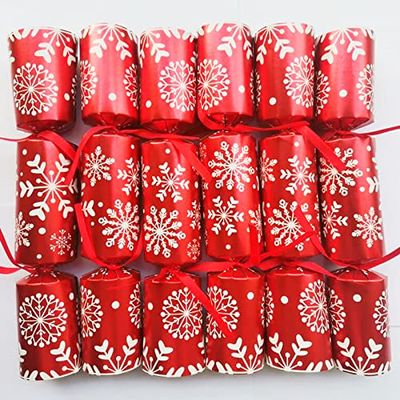 10 inches Christmas No-Snap Party favor, pack Of 6, , ANXTO, Red Snowflake, Christmas Party Table Favor with Party Hat, Joke & Little Gift Inside, Christmas Seasonal Holiday Dinner Traditions (red)