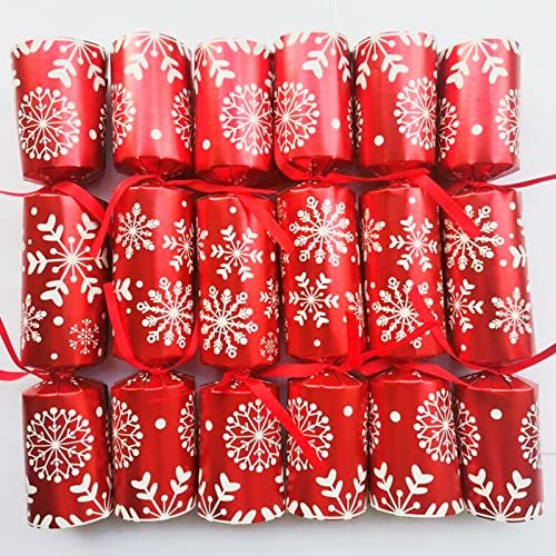 10 inches Christmas No-Snap Party favor, pack Of 6, , ANXTO, Red Snowflake, Christmas Party Table Favor with Party Hat, Joke & Little Gift Inside, Christmas Seasonal Holiday Dinner Traditions (red)