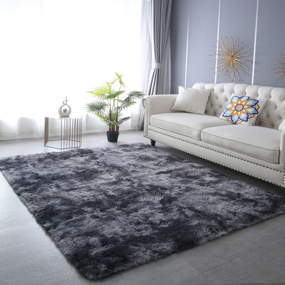 CAIYUECS Shag Area Rug,Indoor Ultra Soft Plush Rugs for Bedroom Living Room, Non-Skid Modern Nursery Faux Fur Rugs for Kids Room Home Decor (Tie-Dyed Dark Gray, 6x9 Feet)