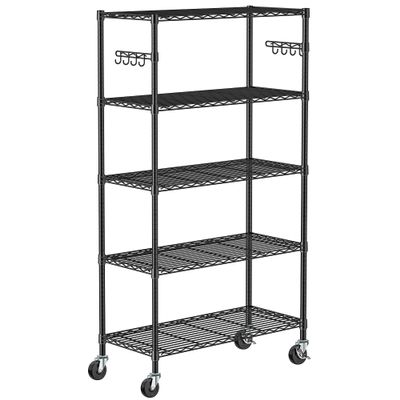 Folews 5 Tier Storage Shelves with Wheels - Adjustable Wire Shelving Unit Metal Shelves for Storage Rolling Utility Shelf Organizer Rack for Kitchen Garage Pantry Closet Laundry(14D x 36W x 75H)