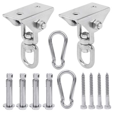 Yoga Ceiling Wall Mount Anchor Hook Set Hammock Chair Hanging Kit Stainless Steel Bracket Screw Carabiner for Porch Chair Yoga Hammock Gym Swing -998 Yoga Hanging