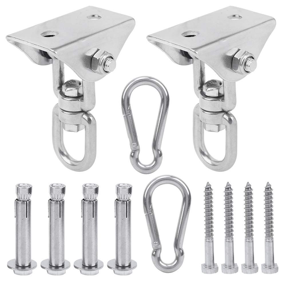 Yoga Ceiling Wall Mount Anchor Hook Set Hammock Chair Hanging Kit Stainless Steel Bracket Screw Carabiner for Porch Chair Yoga Hammock Gym Swing -998 Yoga Hanging