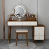 CraftThink Makeup Vanity Table Stools Set, Solid Wood Makeup Dressing Table with 6-Drawer Chest for Bedroom, 31.5" L x 16" W x 29.5" H, Walnut White Color(Makeup Vanity, Mirror and Stools Included) view 1