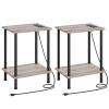 HOOBRO Side Table with Charging Station, Set of 2 End Tables with USB Port and Outlets, Nightstand with 2-Layer Storage Shelves for Small Spaces, Living Room, Bedroom, Greige and Black BG09UBZP201 view 1