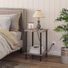 HOOBRO Side Table with Charging Station, Set of 2 End Tables with USB Port and Outlets, Nightstand with 2-Layer Storage Shelves for Small Spaces, Living Room, Bedroom, Greige and Black BG09UBZP201 view 2