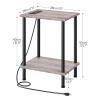 HOOBRO Side Table with Charging Station, Set of 2 End Tables with USB Port and Outlets, Nightstand with 2-Layer Storage Shelves for Small Spaces, Living Room, Bedroom, Greige and Black BG09UBZP201 view 3