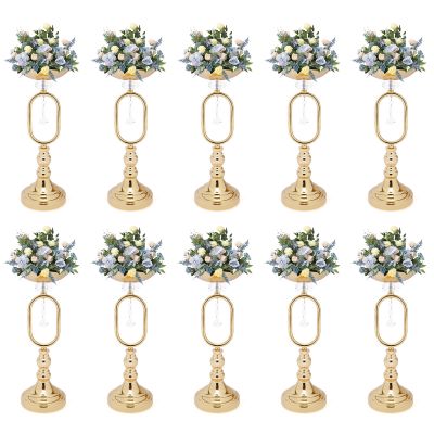 10 Pcs Wedding Centerpieces, 15.6in Gold Metal Vase Flower Stand, Crystal Wedding Event Flower Holder for Reception Christmas Birthday Party Decoration